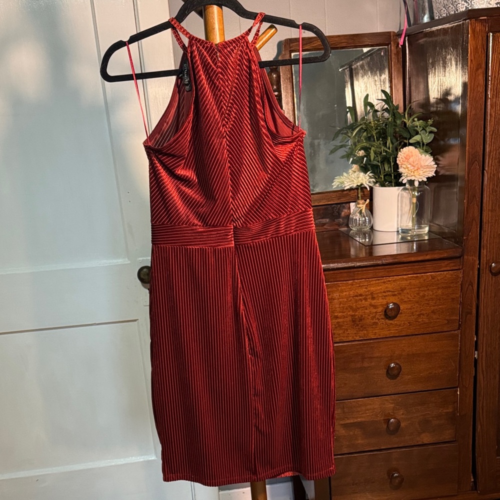 🤎 Dynamite Burnt Orange Velvet Midi Dress — Size M - Picture 6 of 7